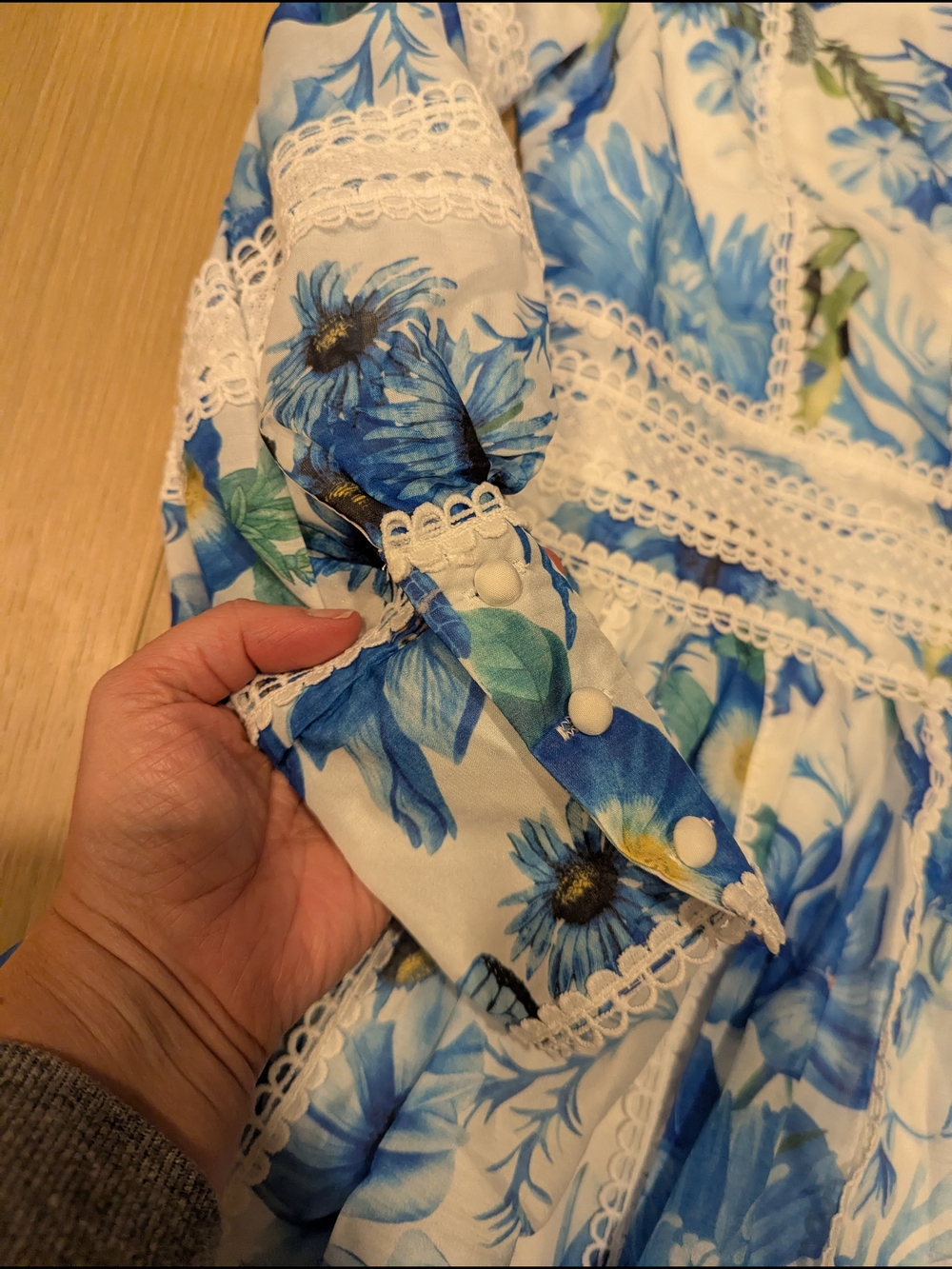 Blue Floral Lace Trim Mini Dress - Picture 2 of 8